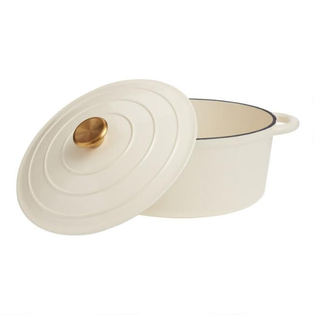 Round Ivory Enamel Cast Iron Dutch Oven 5 Quart | World Market