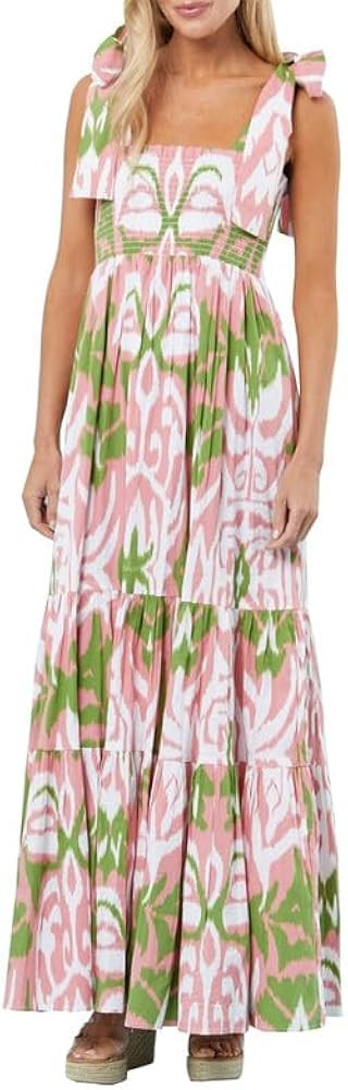 NUFIWI Womens Tie Shoulder Graphic Boho Maxi Dress Sleeveless Flowy Tiered A Line Dress Summer Vo... | Amazon (US)