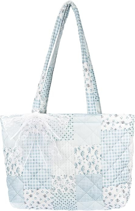 Quilted Small Tote Bag for Women, Lightweight Floral Shoulder Bag,Soft College Travel Work Bag Ev... | Amazon (US)