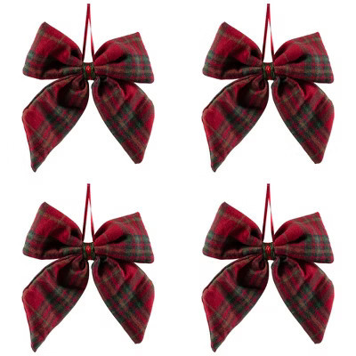 Northlight Plush Plaid Bow Christmas Ornaments - 7.5" - Set of 4 | Target