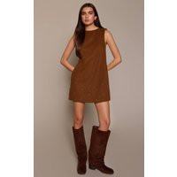 Brown Faux Suede Stud Detail Boxy Shift Dress | PrettyLittleThing US