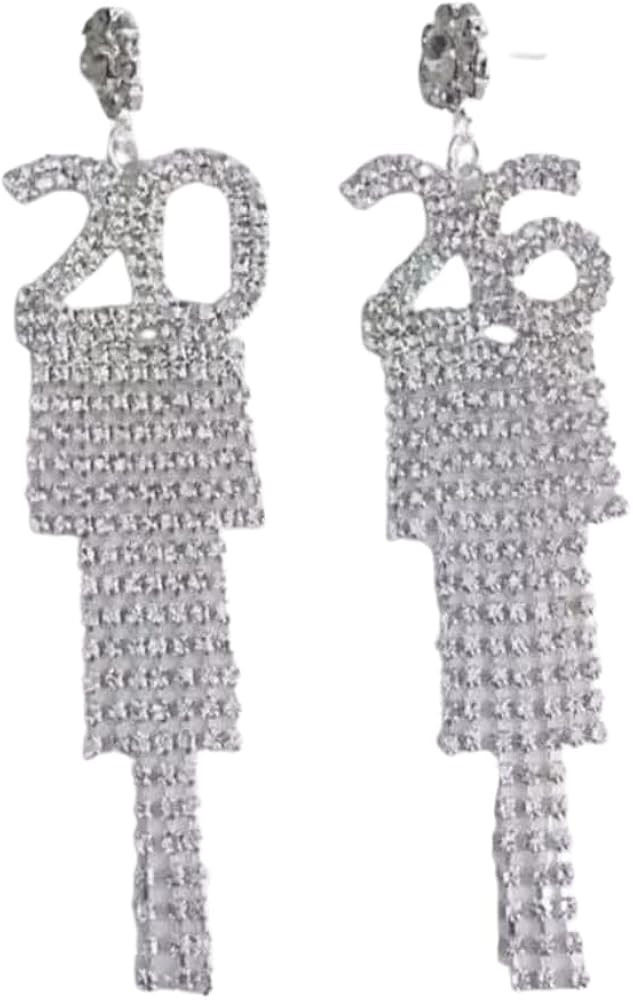 New Year 2026 Letters Tassel Dangle Earrings for Women Crystal 2026 Letters Earrings New Year's E... | Amazon (US)