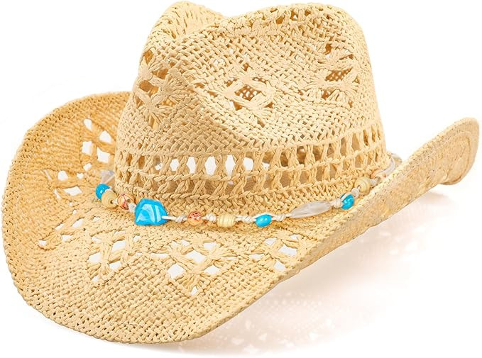 WQWOVRVO Cowboy Hat,Cowgirl Hat,Cowboy Hats for Women/Mens/Straw Wide with Shapeable Brim Cowboy ... | Amazon (US)