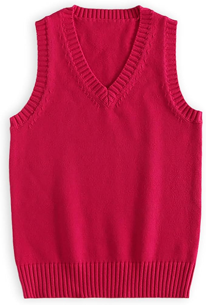 jinghuiyue Women’s V Neck Sweater Vest School Uniform Solid Color Sleeveless Knit Sweaters Pull... | Amazon (US)