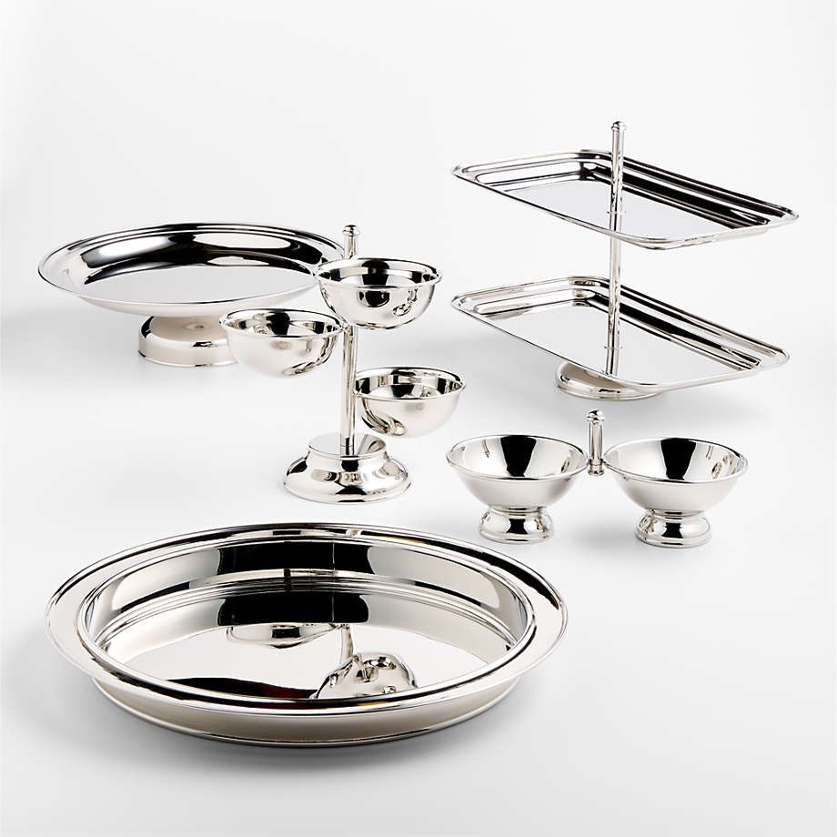 Stainless steel serving pieces, silver hosting essentials holiday entertaining