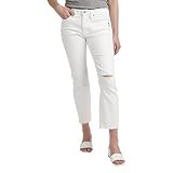 Silver Jeans Co. Women's Most Wanted Mid Rise Straight Crop Pants, Off White STF012, 36W x 27L | Amazon (US)