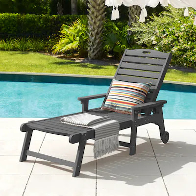 LUE BONA Dark Gray HDPE Frame Stationary Chaise Lounge Chair with Slat Seat | Lowe's