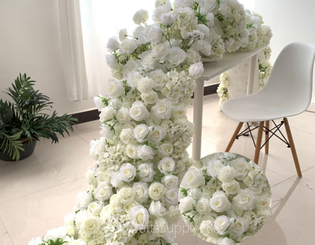 Ivory Rose Artificial Flowers Row,wedding Backdrop,white Rose Peony Hydrangea Arch Table Flower R... | Etsy (US)