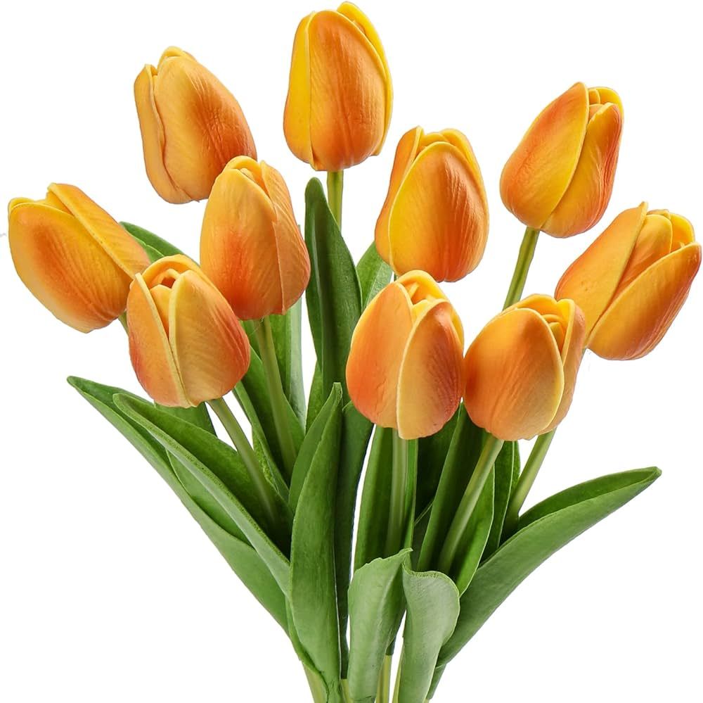 10 Pcs Orange Tulips Artificial Flowers Real Touch Fake Tulips Fake Flowers for Decoration 13.5" ... | Amazon (US)