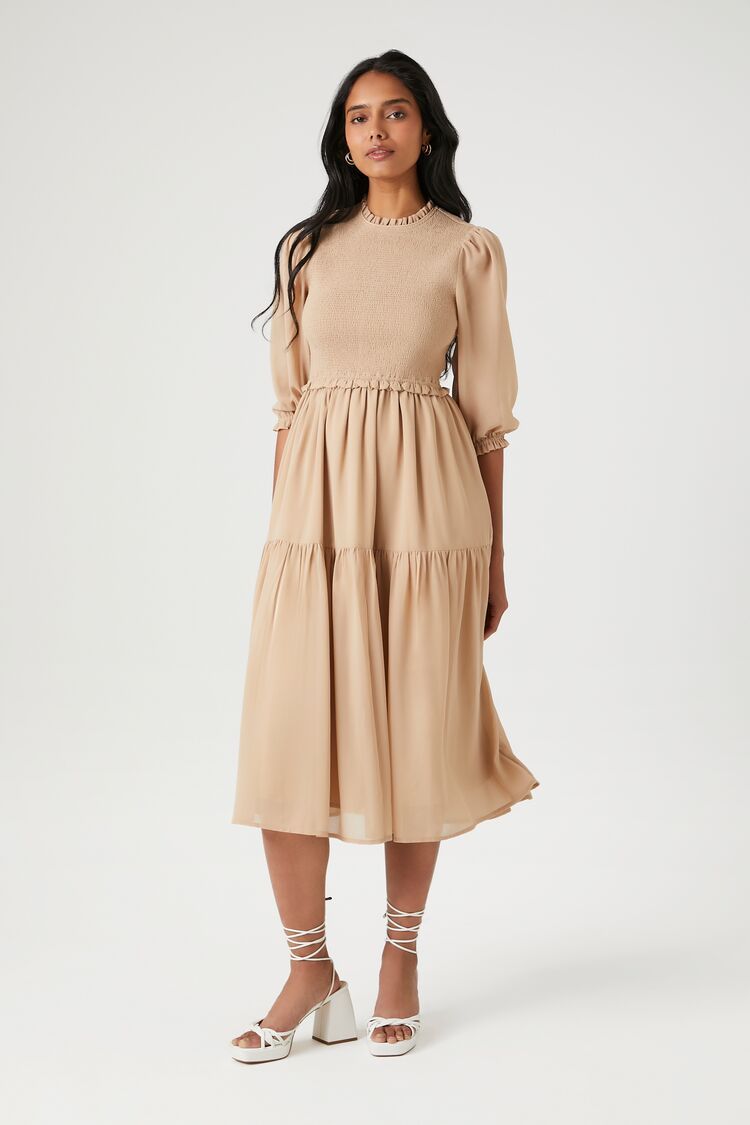 Smocked Chiffon Peasant-Sleeve Dress | Forever 21 (US)