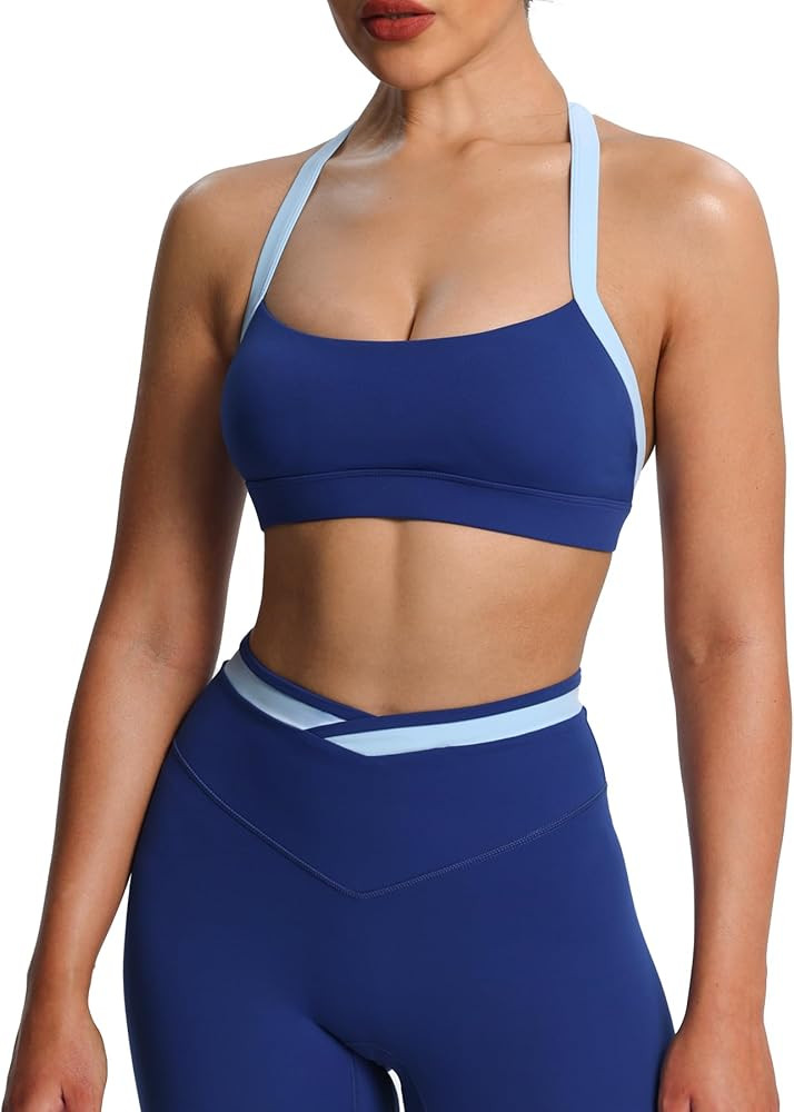 Aoxjox Women's Color Block Halter Workout Sports Bras Fitness Athletic Vanessa Bra Yoga Crop Tank | Amazon (US)