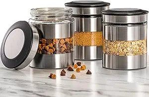 Le'raze Quality Stainless Steel Canister Set of 3 for Kitchen Counter with Glass Window & Airtigh... | Amazon (US)