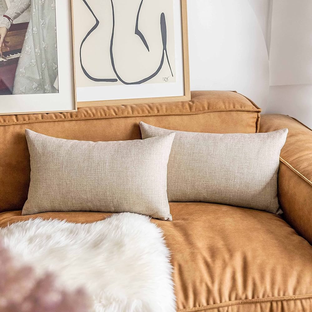 Amazon.com: Demetex Lumbar Pillow Covers 12x20 Rectangle Linen Throw Pillows Decorative Burlap Pi... | Amazon (US)