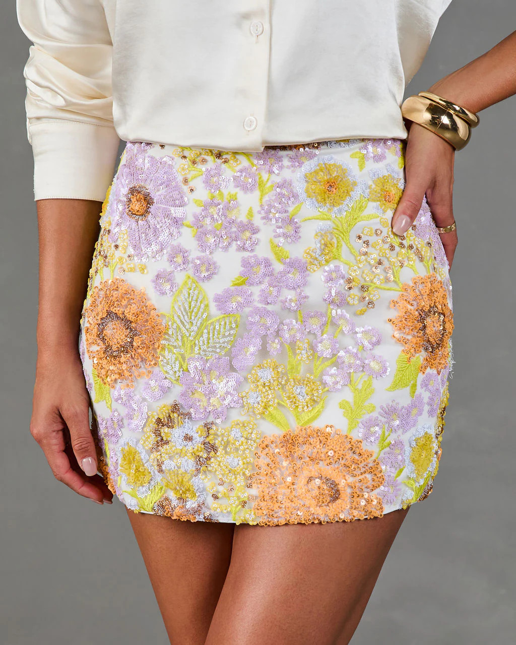 Dazzle Darling Floral Sequin Mini Skirt | VICI