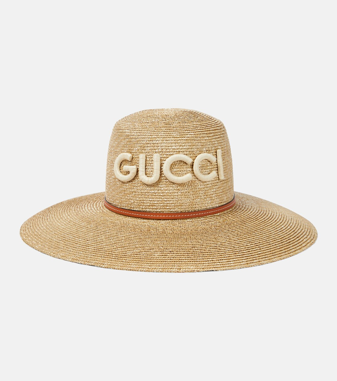 Logo leather-trimmed straw sunhat | Mytheresa (INTL)