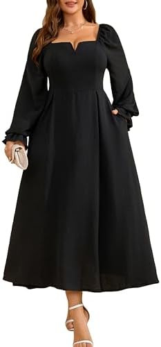 RWJ Long Sleeve Dress for Women 2025 Fall V Neck Elegant Flowy Plus Size Formal Wedding Guest Max... | Amazon (US)