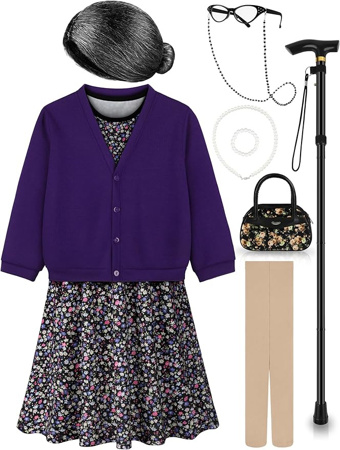 Old Lady Costume for Kids 100 Days of School Costume for Girls 100th Day of School Granny Old Lad... | Amazon (US)