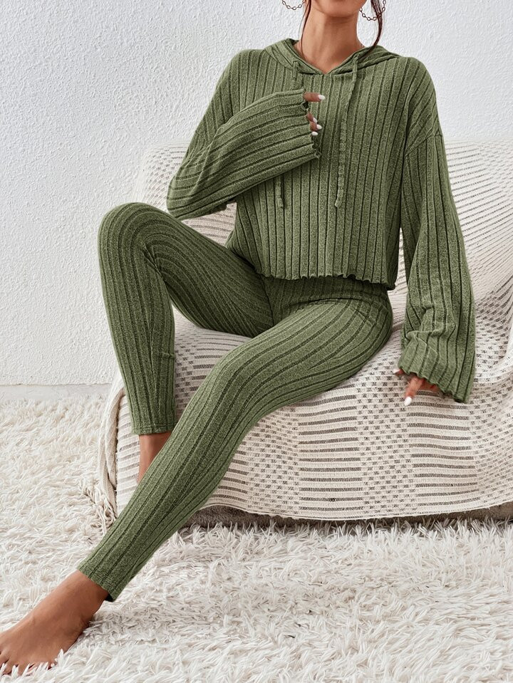 SHEIN Essnce Drop Shoulder Drawstring Hoodie & Leggings | SHEIN