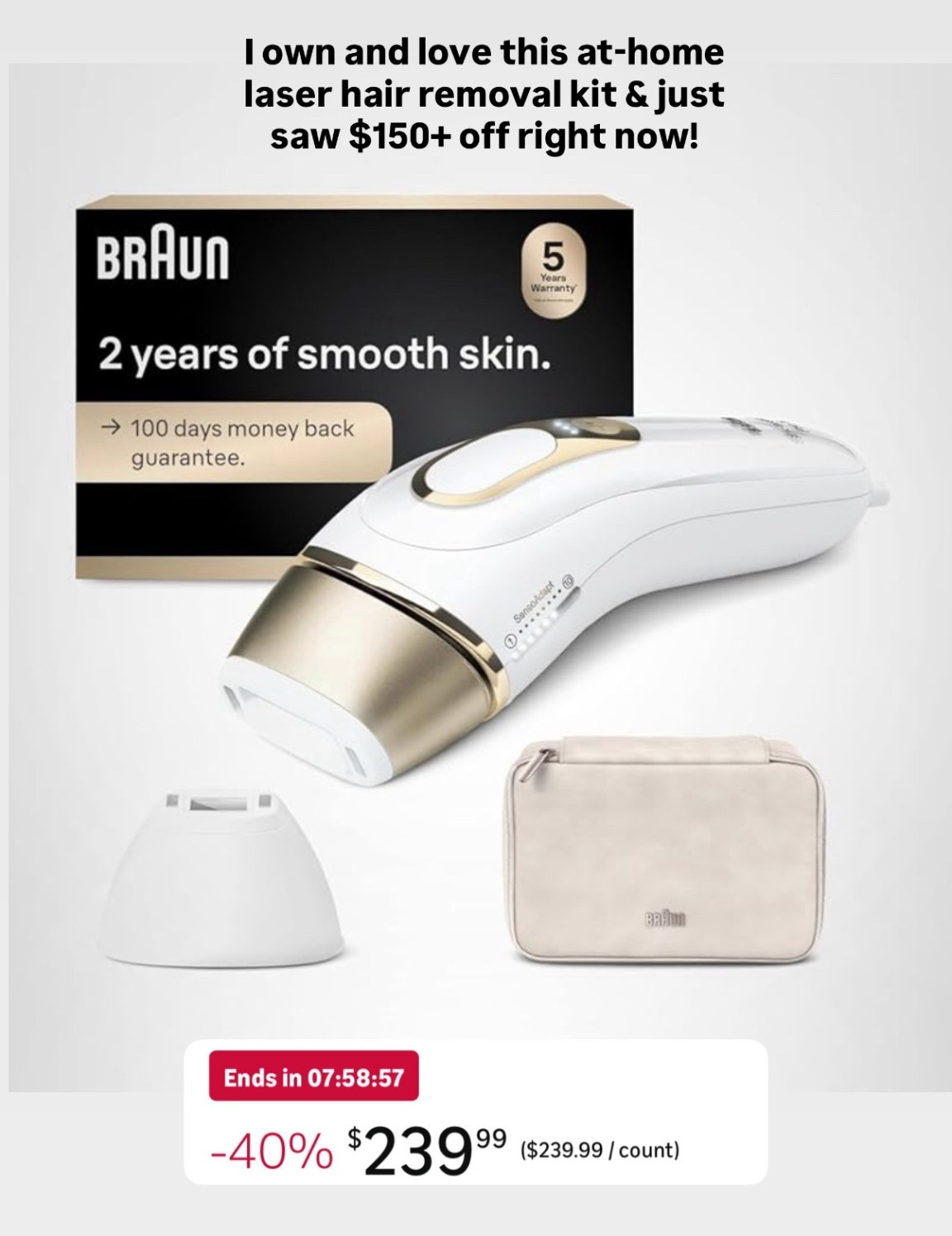 I love this at home laser hair removal device - after lots of research this is the best device I found and I’ve had it for ~2 yrs now with no issues! 

One note - they have a chart showing on what color skin + hair combination this works best for, make sure to double check that before purchasing! 

#LTKCyberWeek #LTKBeauty
