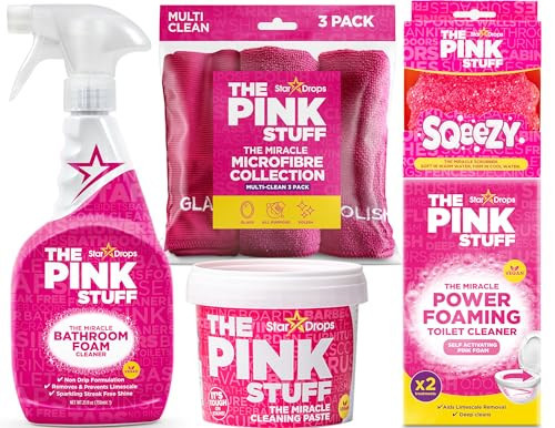 The Pink Stuff Bathroom Cleaning Kit – Cleaning Paste, Bathroom Foam Spray, Toilet Foaming Powder, SQeeZY Sponge & 3 Microfiber Cloths – Tough on Stains, Grease & Soap Scum – Deep Clean Essentials | Amazon (US)