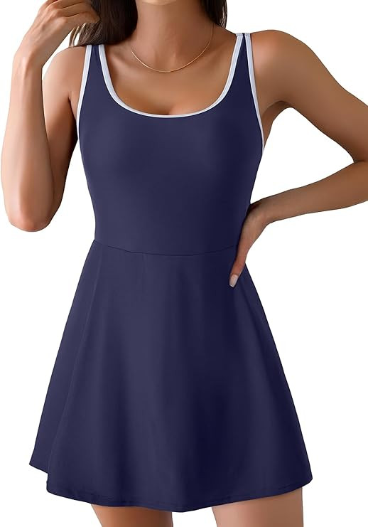 Aleumdr Women One Piece Swimsuit Skirt Tummy Control Bathing Suit Color Block Swim Dress Swimwear... | Amazon (US)