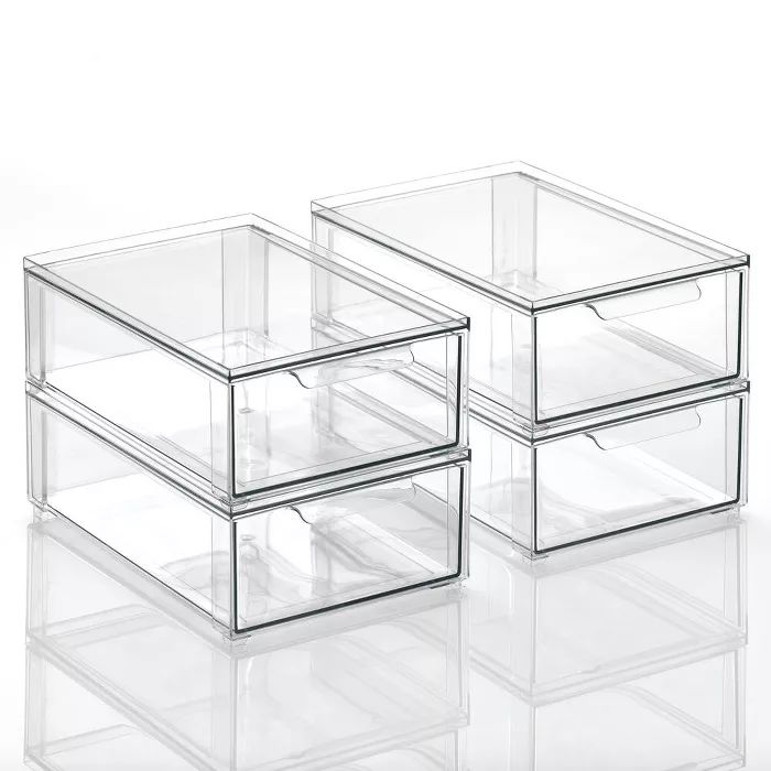 mDesign Stackable Closet Bathroom Bin Box with Pull-Out Drawer - Clear | Target