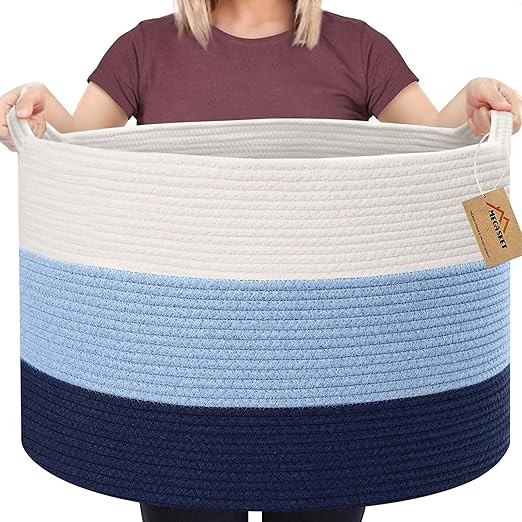 MEGASKET Large Kids Toy Basket, 22" X 14" Soft Cotton Rope Basket, Toy Storage Organizer Bins for... | Amazon (US)