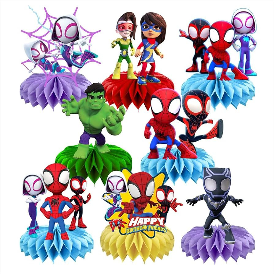 8Pcs Spider and His Friends Honeycomb Table Centerpiece, Cartoon Birthday Party Supplies Table De... | Amazon (US)