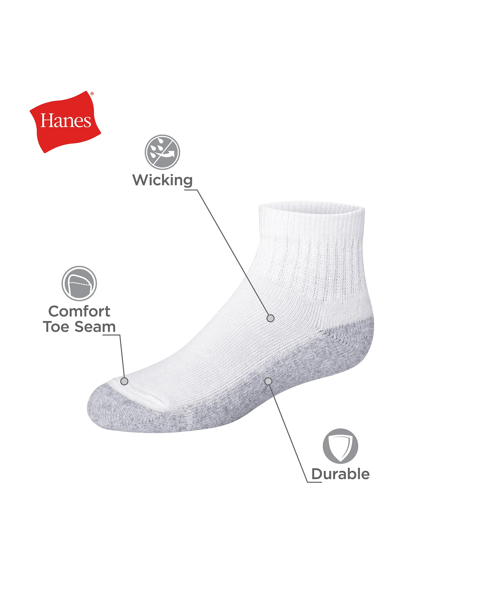 Hanes Ultimate Girls’ White Ankle Socks, EZ Sort, 6-Pairs | Hanes.com