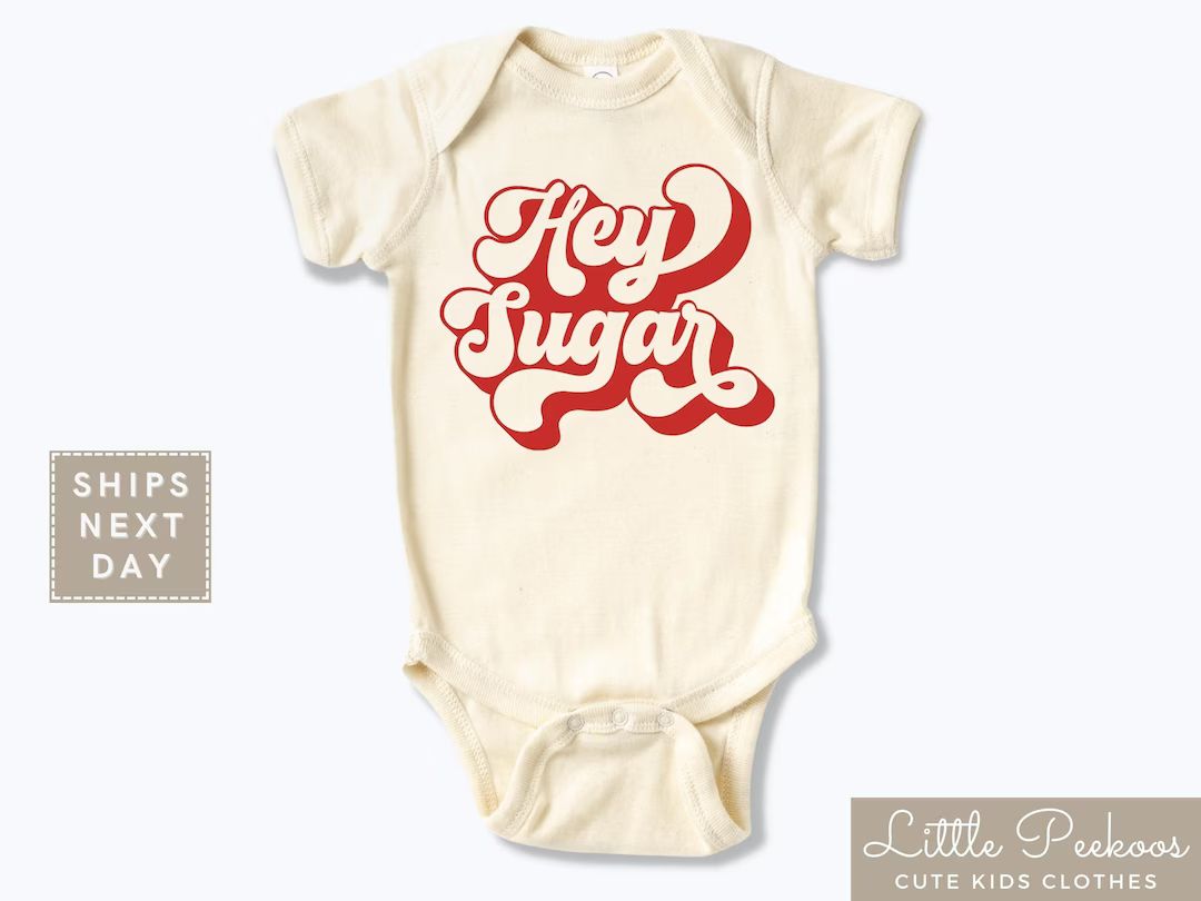 Retro Hey Sugar Baby Onesie®, "Hey Sugar" Natural Toddler Shirt, Cute Valentine's Day Kids T-shi... | Etsy (US)