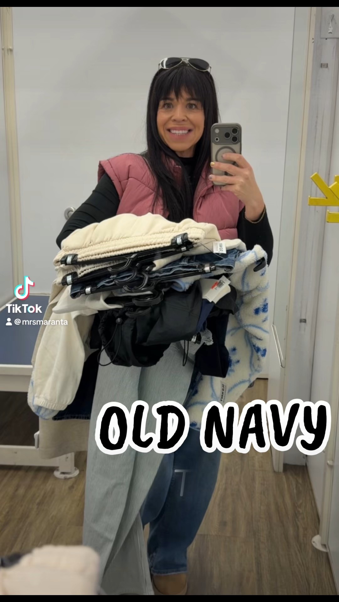 Part 1, | You guys!!! these transitional pieces are perfection! 
 literally so excited about all 
@Old Navy  was bringing out when i was there!! So many incredible finds that will take us from winter to spring or back and forth like our cali weather likes to do!  Almost everything is on sale online right now too!

🫶🏻Sizing info
I'm 4’11”-5’ ish 
size 0-2, XS-S
Floral Sherpa- XS, i would say over sized lots of room and elastic waist holds it in place so it has structure  
pin stripe barrel- 0 true size, no stretch 
high neck tank - wearing a small, not super long but i like the warm on the small 
wide leg sweats  - XS plenty of room in the elastic waist
half zip cream top - XS, it has lots of room sizing up would if looked sort of sloppy with the wide leg pants.             Windbreaker set - S- it’s very spacious. i needed an XS but they didn’t have it in store. but OMG barrel windbreaker’s 😍😍 a must for spring!!                             After loosing over 100 lbs all of these styles hid my personal self conscious areas comfortably ♥️  

#LTKPetite #LTKOver40 #LTKmomlife