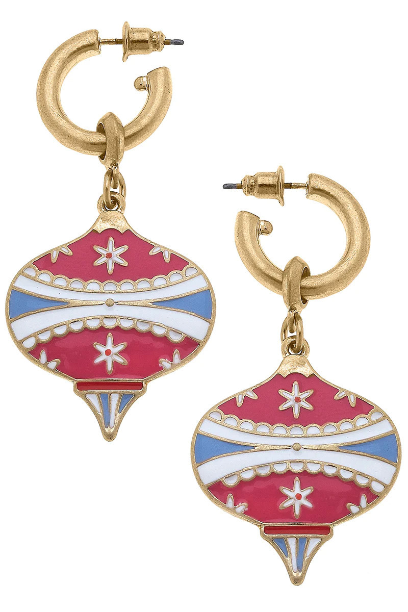 Noelle Pink Multi Enamel Christmas Ornament Earrings | CANVAS Jewelry | CANVAS