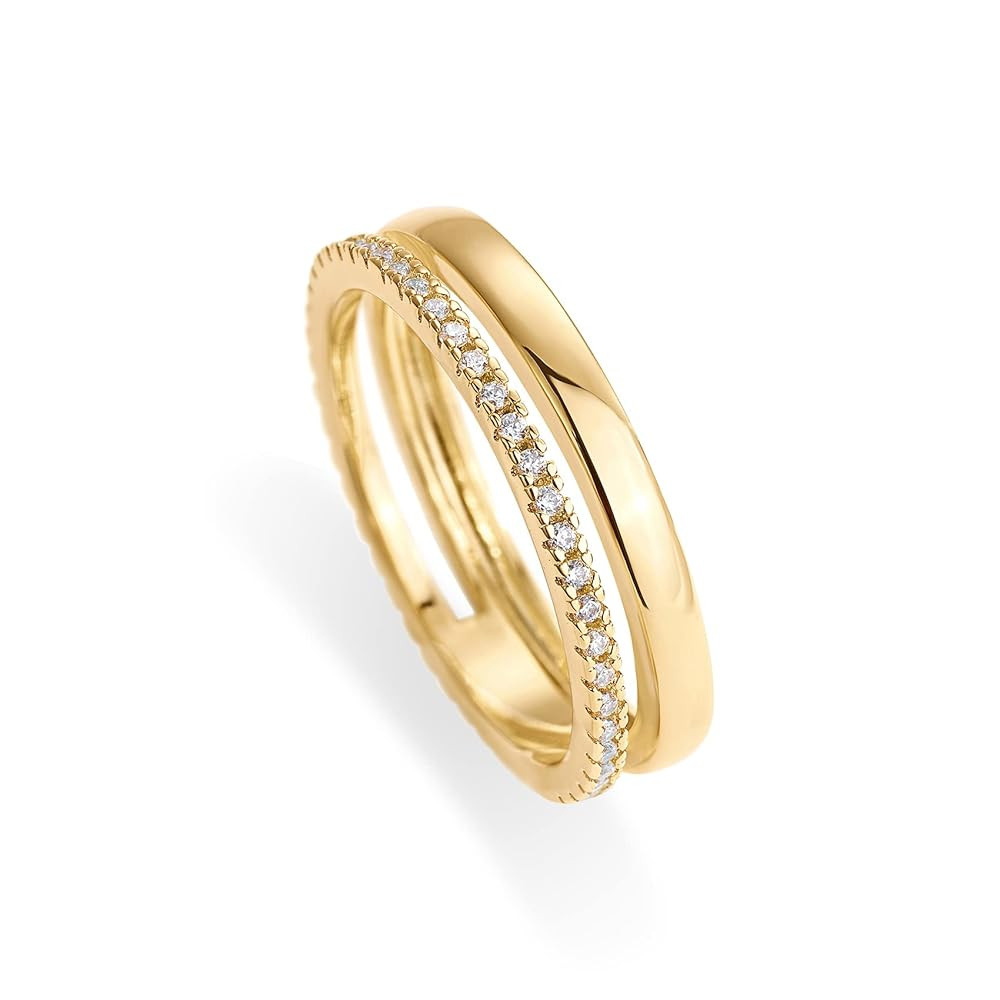 PAVOI 18K Gold Plated Cubic Zirconia Dual Stacking Rings for Women | Gold Eternity Band for Women... | Amazon (US)