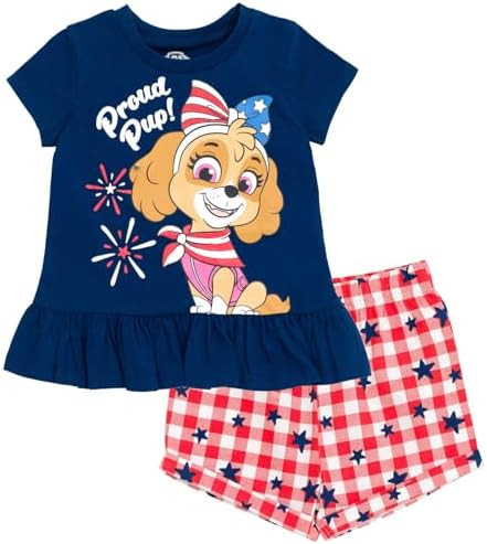 Paw Patrol Skye July 4th Girls Peplum T-Shirt and Twill Shorts Outfit Set Toddler to Big Kid | Amazon (US)