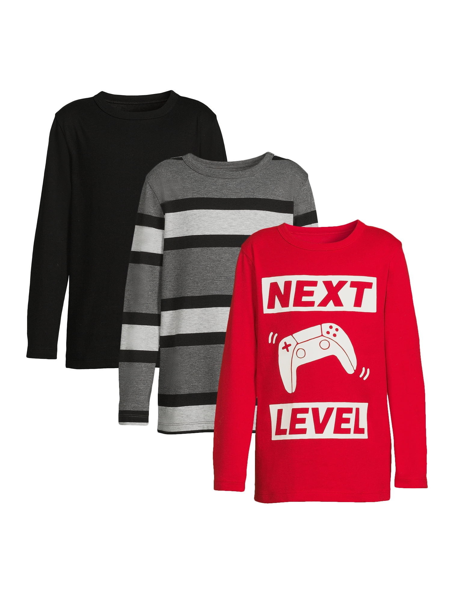 Wonder Nation Boys Long Sleeve Print T-Shirt, 3-Pack, Sizes 4-18 & Husky | Walmart (US)