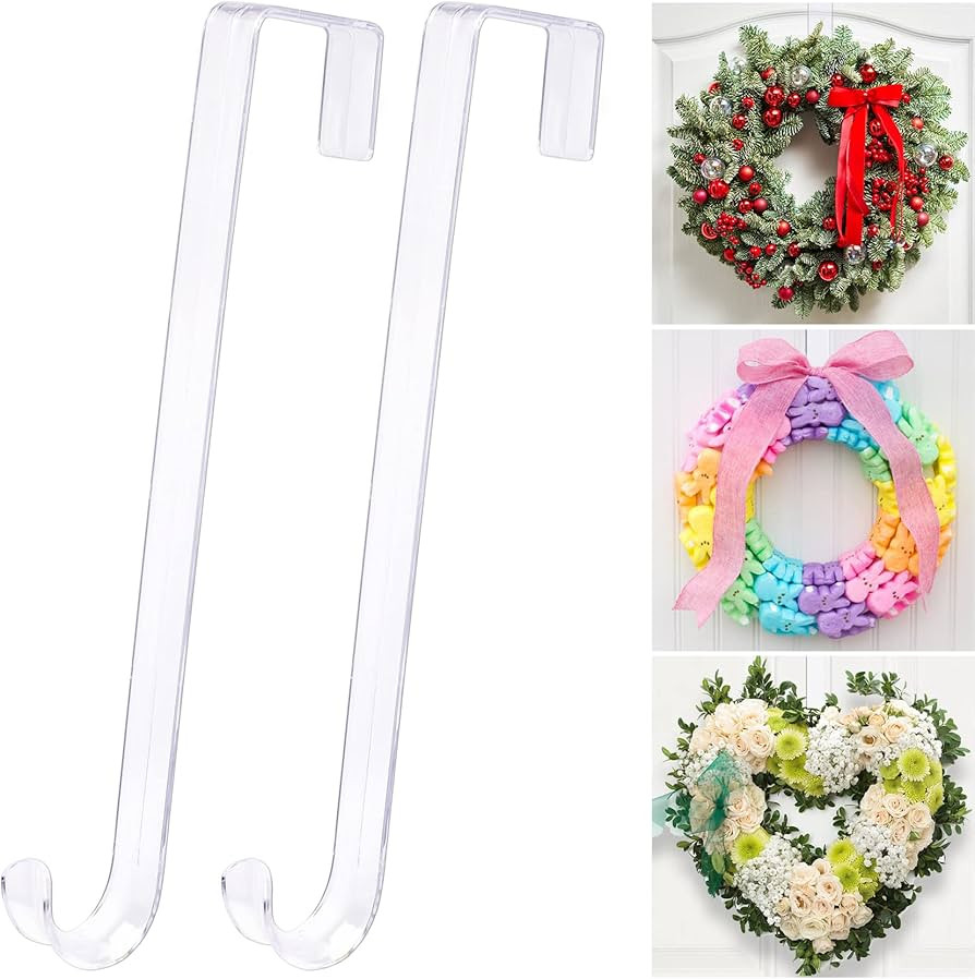 12" Clear Wreath-Hanger Non Scratch Over The Door Hooks,2 Pack Wreath-Door-Hanger Easter Hallowee... | Amazon (US)