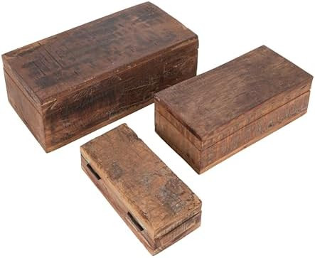 Reclaimed Vintage Wood Boxes, Set of 3 Sizes, Natural | Amazon (US)