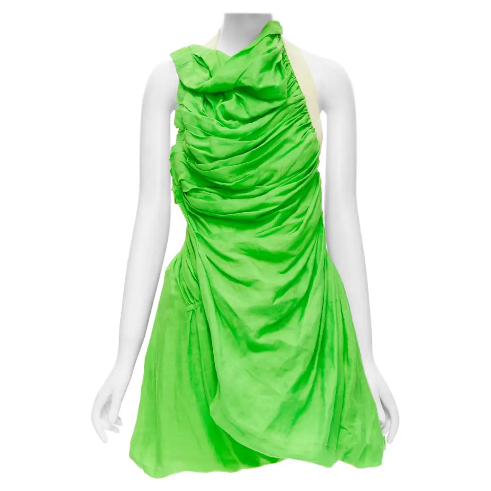 runway JUNYA WATANABE 2007 green ruched cotton halter backless bundle dress S | 1stDibs
