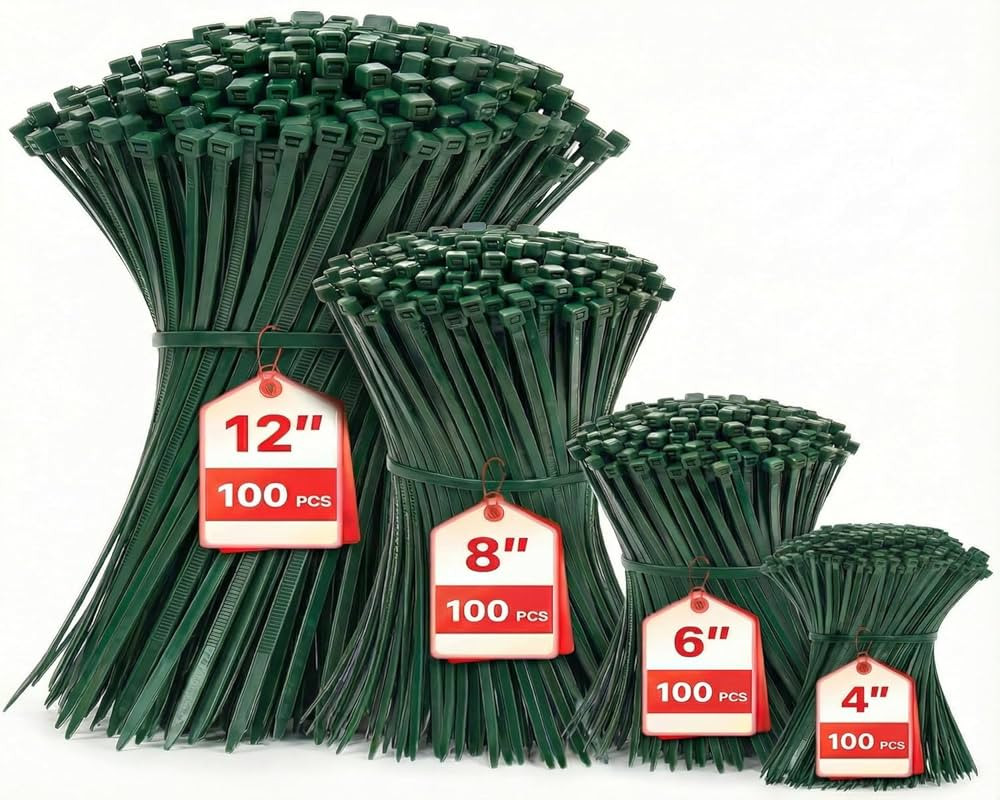 Zip Ties Assorted Sizes(4”+6”+8”+12”), 400 Pack, Green Cable Ties,Multi-Purpose Self-Lock... | Amazon (US)