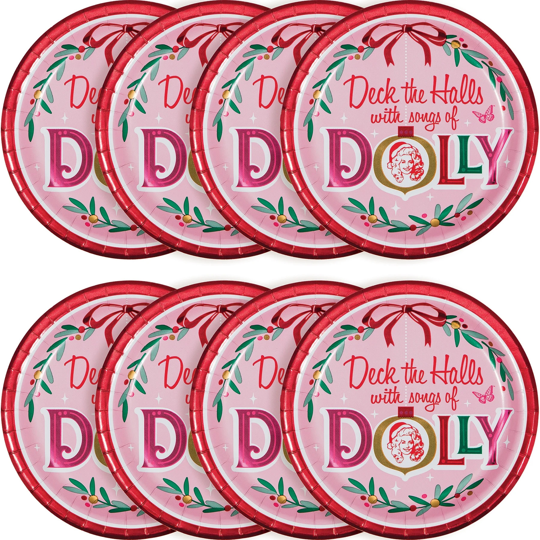 Dolly Parton Christmas 7-inch Deck the Halls Paper Plates, Pink, 8 Count | Walmart (US)