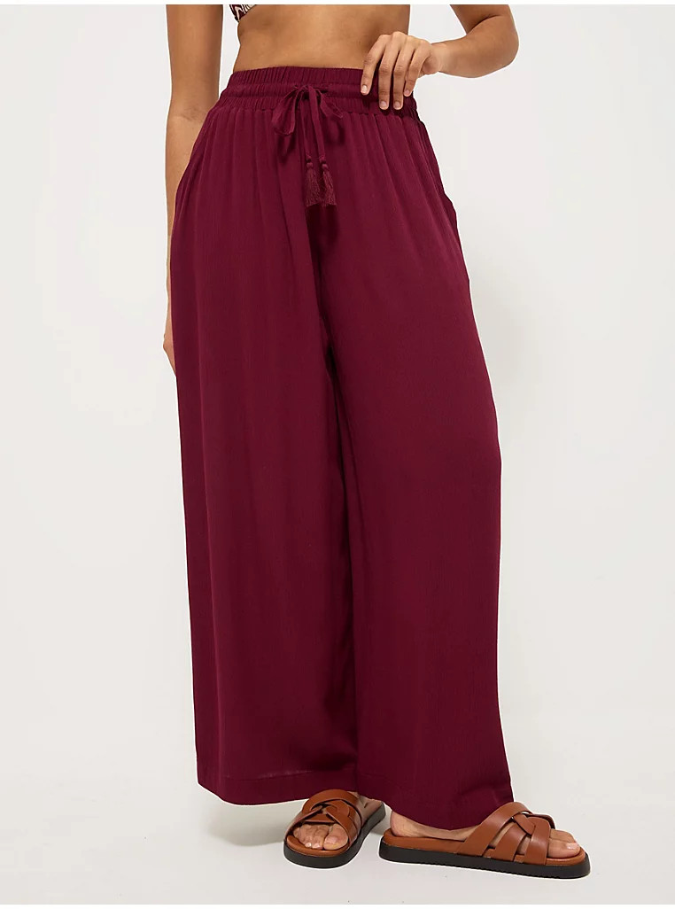 Burgundy Wide Leg High Waisted Beach Trousers | Women | George at ASDA | George at ASDA