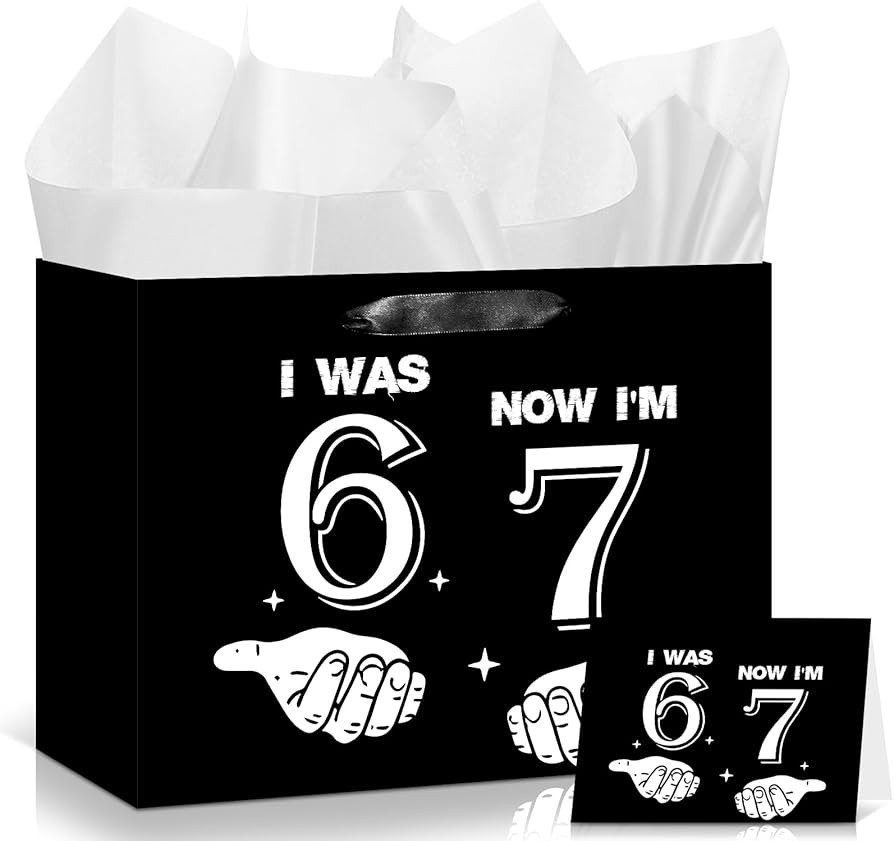 Innovoscape Funny 6 7 Birthday Decorations Six Seven Meme Favor Bag with Tissue Paper Card Black ... | Amazon (US)