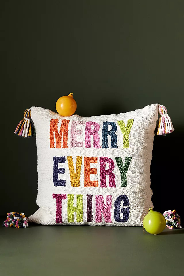 Seasons Greetings Hooked Pillow | Anthropologie (US)