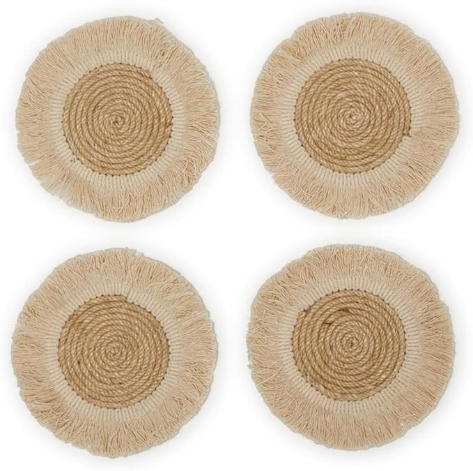 Two's Company Frenzy Fringe, 6-inch Diameter, Jute, Set of 4 Coasters | Amazon (US)