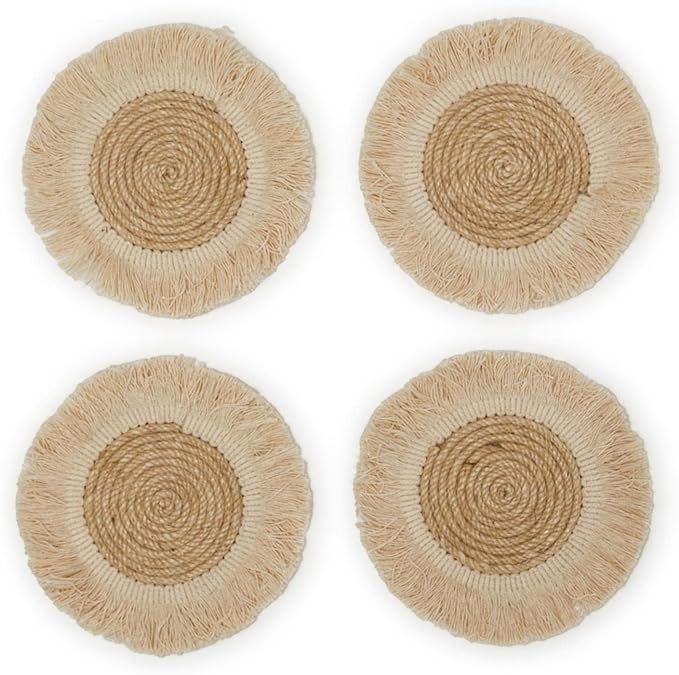 Two's Company Frenzy Fringe, 6-inch Diameter, Jute, Set of 4 Coasters | Amazon (US)