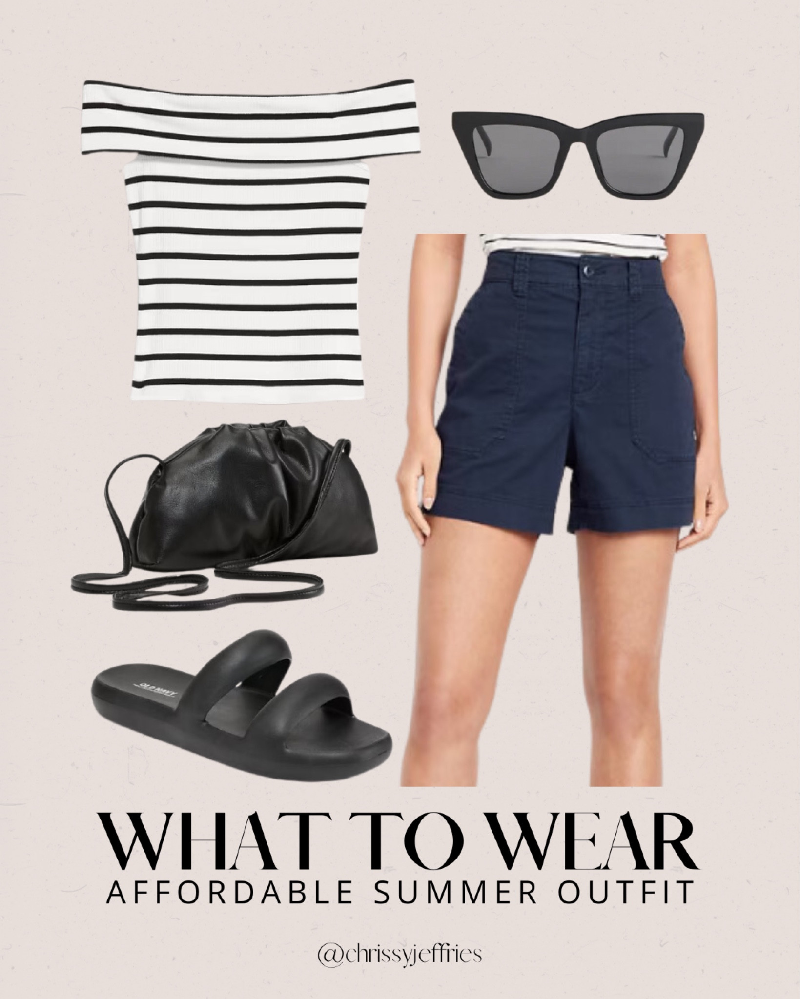Stay stylish and budget-friendly with this affordable summer outfit. Pair a chic off-the-shoulder striped top with versatile navy shorts for a classic yet comfortable look. Add some flair with black sunglasses and a sleek black crossbody bag. Complete the ensemble with comfy black slides, perfect for any summer activity. This outfit is ideal for a casual day out or a summer vacation. 

#AffordableFashion #SummerOutfit #BudgetStyle #CasualChic #SummerEssentials

#LTKsummer #LTKtravel #LTKcanada