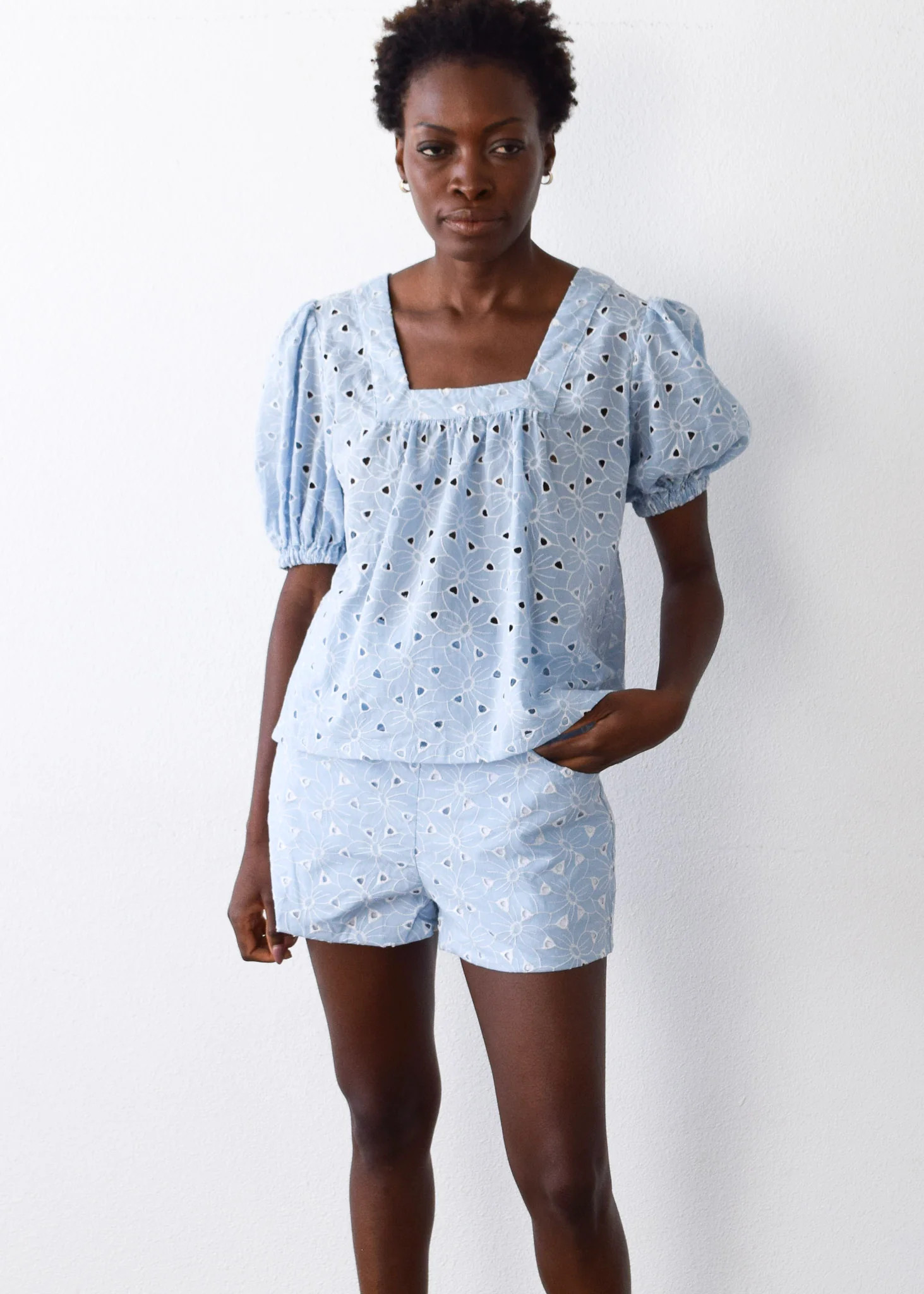 Never A Wallflower | Square Neck Top Blue Eyelet | Never A Wallflower