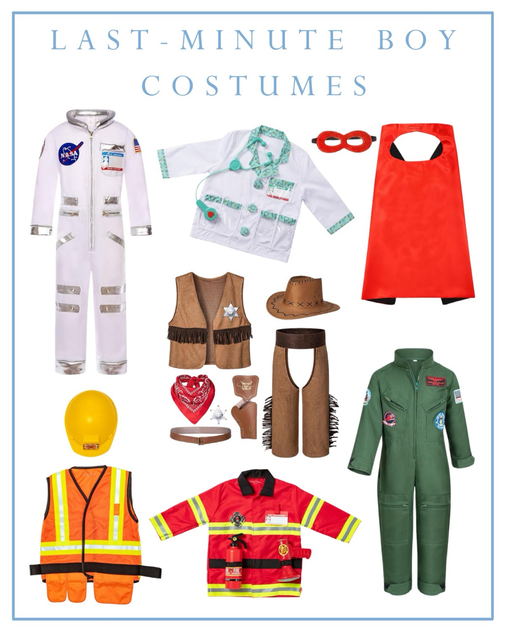 Last-minute kids Halloween costumes, boy costumes, Amazon costumes, firefighter, fighter pilot, construction worker, cowboy, Astronaut, doctor, superhero

#LTKKids #LTKHalloween #LTKFamily