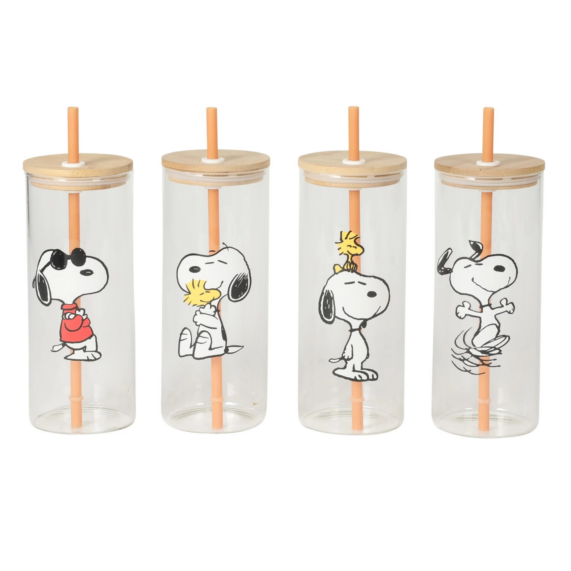 Peanuts Snoopy Happy Sips 4 Piece 23 oz Tumbler Set with 4 Wood Lids and 4 Straws Set | Kohl's