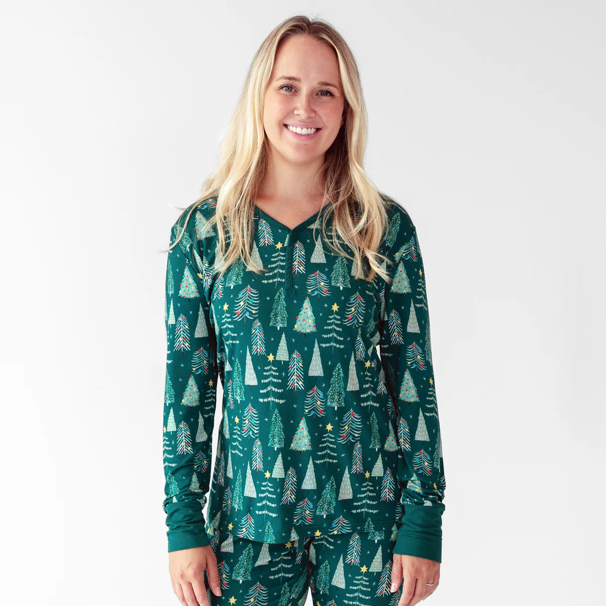 Green Twinkling Trees Women's Pajama Top | Little Sleepies